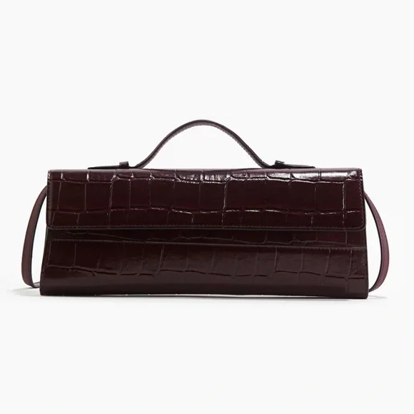 H&M Crocodile-Embossed Rectangular Clutch / Crossbody Bag Burgundy NWT - Picture 2 of 8